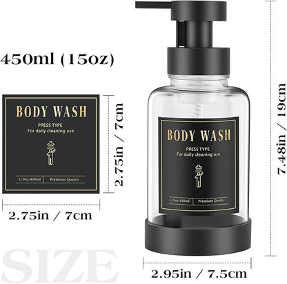 Luxspire Foaming Soap Dispenser, Glass Foam Pump Soap Dispenser, Non-Slip Hand Soap Dispenser with 5 Waterproof Labels, 15 Oz Refillable Liquid Soap Dispenser for Bathroom & Kitchen, Clear, 1 Pack