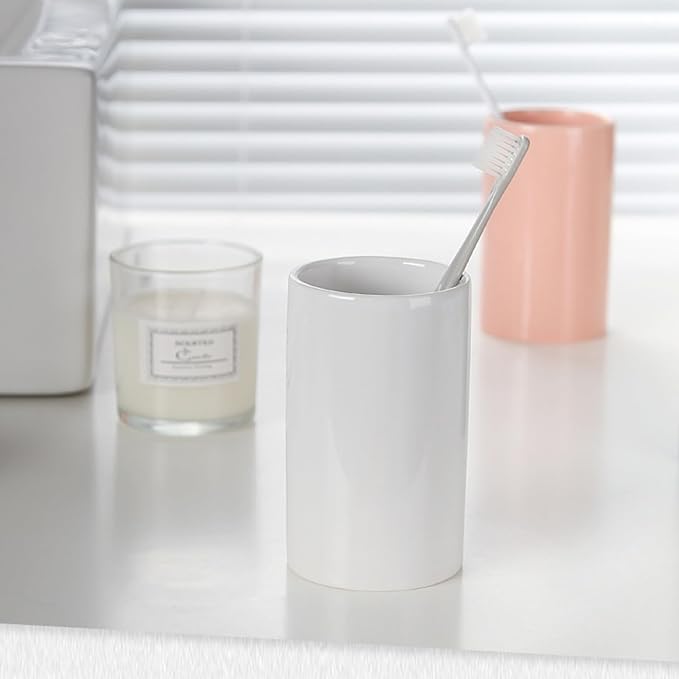 AHUDKKY White Toothbrush and Toothpaste Holder,Ceramic Electric Toothbrush Holders,Toothbrush Cup, Bathroom Tooth Brush Holders(300ml)