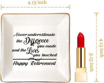 HOME SMILE Retirement Gifts for Women-Ceramic Ring Dish Jewelry Tray-Happy Retirement Appreciation Gift for Mom,Coworkers, Boss,Friends,Nurse,Teacher-Never Underestimate the Difference You Made