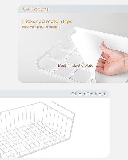 Under Shelf Basket, 4 Pack Under Cabinet Shelf Basket Organizer, Hanging Wire Storage Baskets, Slide-in, Add-on Space Saving for Kitchen Pantry Desk Bookshelf Laundry Room, White