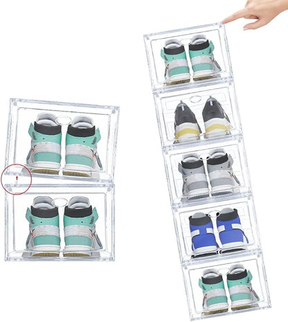 OMOPIN 12 PACK Large Shoe Storage Boxes, Shoe Boxes Clear Plastic Stackable, Shoe Organizer for Size 12 (Clear 12 Pack)