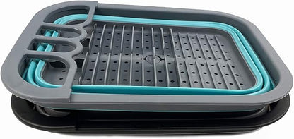 SAMMART 7.3L (1.9 Gallon) Collapsible Dish Drainer with Drainer Board - Foldable Drying Rack Set - Portable Dinnerware Organizer-Space Saving (Alloy Grey + Crystal Blue (Set of 2))