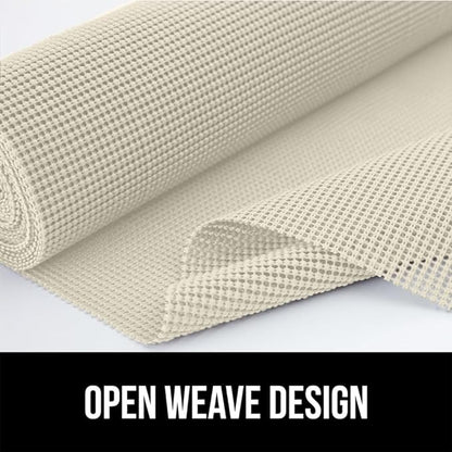 GORILLA GRIP powerGRIP Drawer Shelf and Cabinet Liner, Thick Strong Hold, Non-Adhesive Liners Protect Kitchen Cabinets and Cupboard, Bathroom Drawers, Easy Install, Breathable Mat, 12" x30', Cream