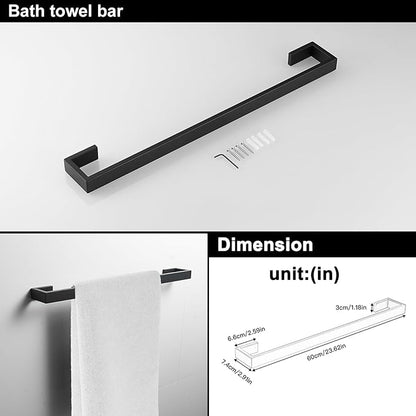 BWE 4 Pieces Bathroom Accessories Set Black Stainless Steel Bathroom Towel Bar Sets 23.6 Inches Tower Holder for Bathroom Wall Mounted