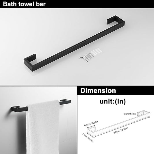 BWE 4 Pieces Bathroom Accessories Set Black Stainless Steel Bathroom Towel Bar Sets 23.6 Inches Tower Holder for Bathroom Wall Mounted