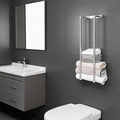 Towel Racks for Bathroom, NEWRAIN Stainless Steel Rolled Towel Storage Wall Mounted Bath Towel Holder for Folded Large Towel Washcloths, Bathroom Organizing Brushed Nickel