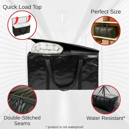 BAG-THAT! 4-Pack Black Moving Bags, Extra Large Storage Bags with Zipper, Water Resistant Packing Bags for Moving Supplies, Heavy Duty Moving Totes with Carrying Handle