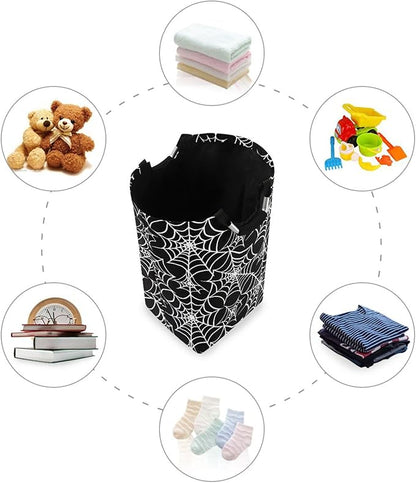 Laundry Hamper Basket Halloween Web Black Storage Basket Collapsible Clothes Hamper with Handle Decorative Organizer Bins Basket for Laundry Room Bedroom Clothes College