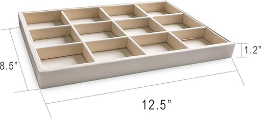 Frebeauty Stackable Velvet Jewelry Organizer Trays for Drawers Inserts Jewelry Storage Tray Display Case, Stud Earrings Bracelets Necklace Rings Accessories Trays for Women Girls(Set of 2 Beige)