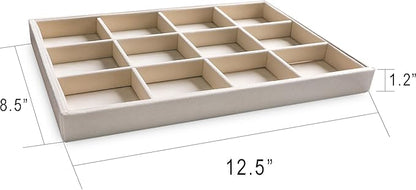 Frebeauty Stackable Velvet Jewelry Organizer Trays for Drawers Inserts Jewelry Storage Tray Display Case Earrings Bracelets Necklace Rings Accessories Trays for Women Girls(Set of 4)（Beige