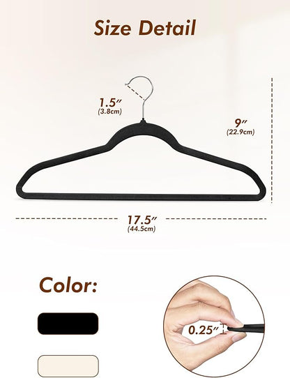 HOUSE DAY Black Velvet Hangers 50 Pack - Non Slip Felt Hangers Closet Essentials, Premium Space Saving Hanger, Gentle on Clothes, Sturdy Shoulder Design