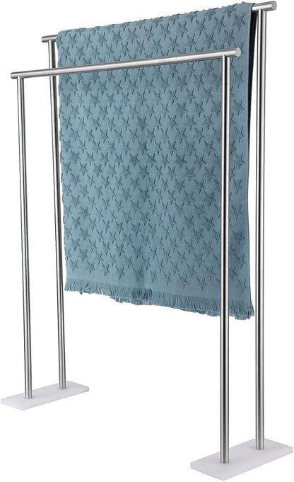 JQK Bath Towel Bar Free Standing Brushed, 30 Inch Stand Double Towel Rack Holder Shelf for Bathroom Floor, Brushed Steel, BTH120L30-WN