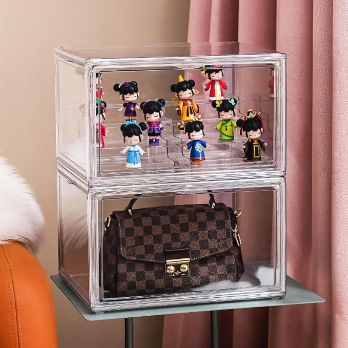Acrylic Clear Stackable Shoe Storage Boxes – Stackable Shoe Cabinet For Closet, Space Saving Shoe Organizer With Magnetic Doors 2 Lids Open For Sneakers, Trainers, Pumps, Heels, Flats (8)