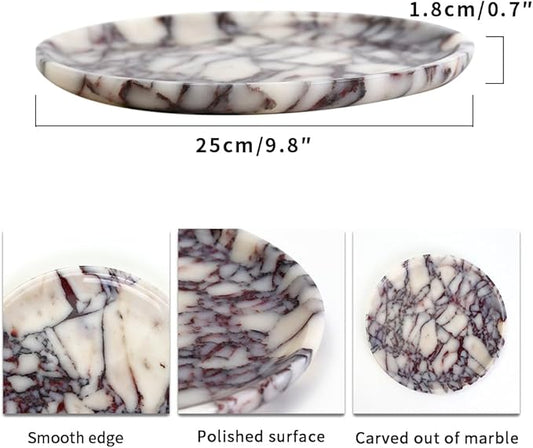 Natural Marble Tray, Coffee Table, Food, Fruit, Paper Cup, Cake Display, Coffee bar, Family Gatherings, Seasonal Holiday Decoration Tray(Viola-Circular-9.8"x9.8"x0.7")