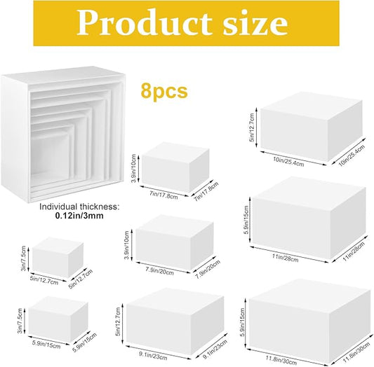 Acrylic Buffet Food Risers, 8 Pcs White Dessert Table Display Set for Catering and Event Setup, Sturdy Acrylic Display Stands for Food, Desserts, Jewelry and Decor, Includes Sizes 5", 6", 7", 8", 9", 10", 11", 11.8"