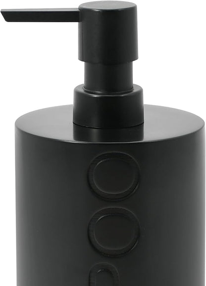 Indecor Home Matte Black Shampoo Dispenser Modern Refillable Pump Bottle with Embossed Text, Durable Resin Construction for Bathroom and Kitchen