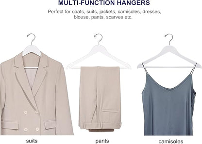Amber Home White Wooden Hangers - 10 Pack, Non Slip Pant Bar Coat Hangers for Shirts, Jackets, Dresses
