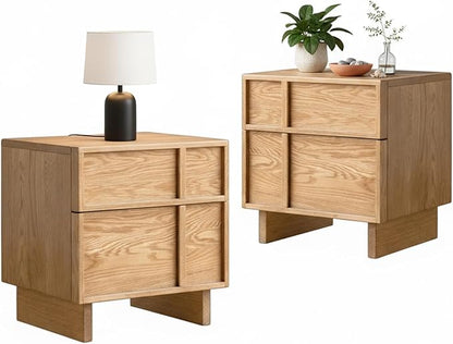 YESWOOD Solid Wood Nightstand Set of 2, Natural Wood Nightstand with Drawers, Mid Century Modern Nightstands, Wood Bedside Table for Small Space, Boho Night Stand for Bedroom,18.90" H