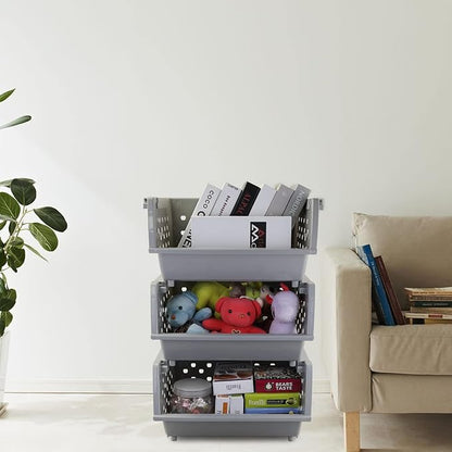 4-Pack Plastic Stacking Storage Baskets, Large stackable organizer basket