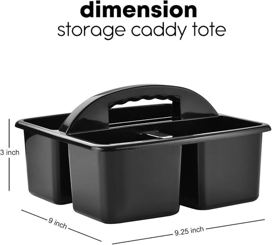 ALINK Plastic Classroom Caddy Organizer with Handle, 6-Pack 3 Compartments, Teacher Supply Storage Caddy for Classroom Organization, Table, Desk, Office, Craft Art for Kids - Black