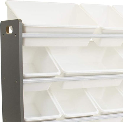 Humble Crew Extra-Large Toy Organizer with 20 Plastic Bins – Grey/White Storage Rack with 4-Tier Shelves, Anti-Tip Safety, for Kids’ Rooms, Playrooms, Nurseries & Classrooms