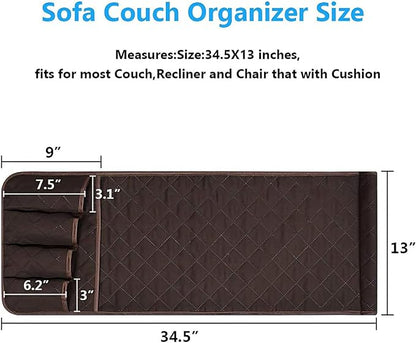 AUVCAS Sofa Armrest Organizer Non-Slip Arm Chair Bedside Storage Caddy Organizer Armchair Caddy for Recliner Couch Remote Holder with 5 Pockets for Cell Phone TV Remote Control Magazines (Coffee)