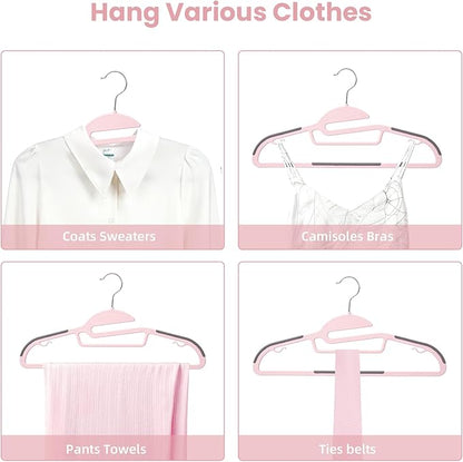 BAGAIL Plastic Hangers 50 Pack with Non-Slip Design,0.2 Inches Thick, 360°Swivel Hook Space Saving Organizer for Bedroom Closet,Shirts,Pants(Pink- S Shaped)