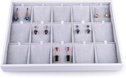 Oirlv Velvet Jewelry Organizer Trays Stackable Showcase Jewelry Display Storage Tray (15 Grids Earrings)
