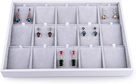 Oirlv Velvet Jewelry Organizer Trays Stackable Showcase Jewelry Display Storage Tray (15 Grids Earrings)