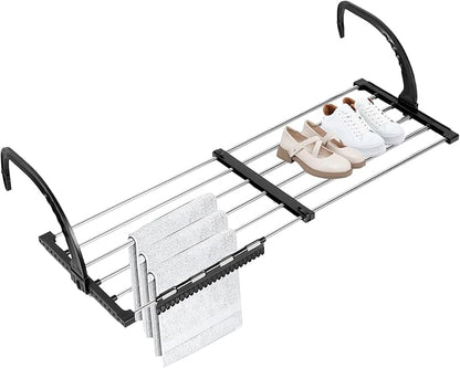 Portable Clothes Drying Rack for Balcony,Foldable Railings Windowsill, Retractable Radiator Clothes Airer,29"x13" Folding Towel Rack Indoor Outdoor Travel Laundry Rack with Clips (A-35"x13")