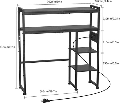 Aetheris Desktop Organizer Shelf, 30" Wooden Office Storage Rack with Outlets, Display Shelf Rack with Light Strip, 5 Tier Desktop Display Rac, Desk Shelf, Desk Hutch for Computer Monitor (Black)