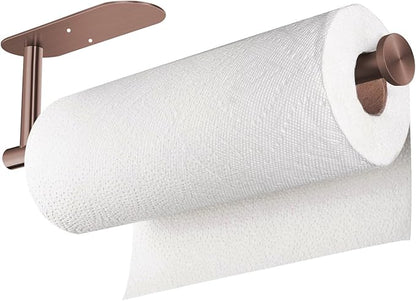 VAEHOLD Adhesive Paper Towel Holder Under Cabinet Wall Mount for Kitchen Paper Towel, Black Paper Towel Roll Holder Stick to Wall, Stainless Steel (Rose Gold)