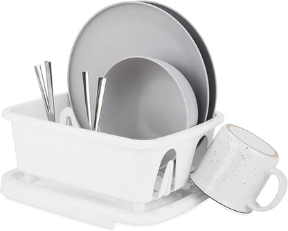 Camco RV Mini Dish Drainer & Tray - Features a Sloped Drain Tray Design, Heavy-Duty Construction - Ideal for Small Spaces, Apartments, Boats, and More -9.5" L x 11.7" W x 4.75" H - White (43511)
