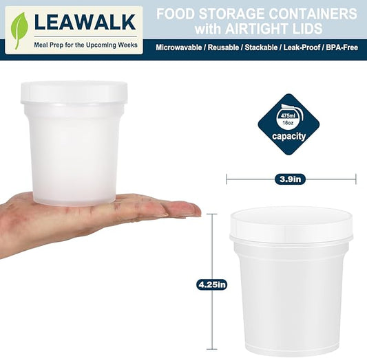 16oz 12Pack Reusable Freezer Food Storage Containers with Airtight Twist Top Lid. Overnight Oats Container with Lids BPA-Free. Plastic Soup Deli Container with Lids Microwave/Dishwasher/Freezer Safe