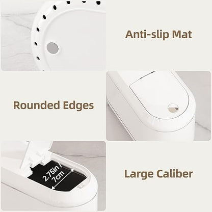 Mini Trash Can for Desk with 5 Rolls of Trash Bags, Small Press-Top Countertop Garbage Bin, Removable Waste Basket for Bedroom, Vanity, Coffee Table, Kitchen (White Half-Lid)