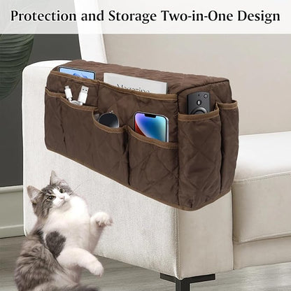 HADEEONG Remote Control Holder, Non Slip Bedside Armchair Caddy, Recliner Arm Caddy Armrest Organizer with 14 Pockets for Cell Phone TV Remote Control Magazines