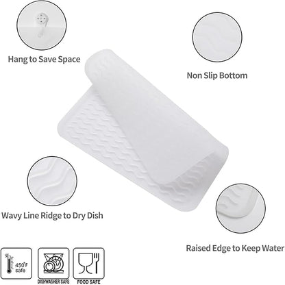 Silicone Dish Drying Mat for Multiple Usage,Easy clean,Eco-friendly,Heat-resistant Silicone Mat for Kitchen Counter or Sink,Refrigerator or Drawer liner Translucent M 12 inches x 12 inches