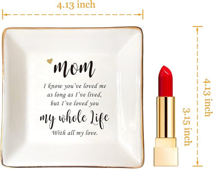 HOME SMILE Mother's Day Birthday Gifts for Mom,I Love You Mom Ring Dish Jewelry Tray-Best Gifts for Mom Who Have Eveything-Valentine Gifts for Mom Unique