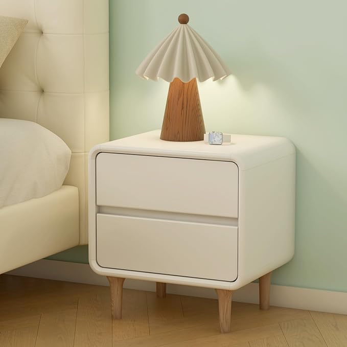 Vadisun White Solid Wood Nightstand with 2 Drawers, Mid Century Modern Night Stand, Small Nightstand, Wooden Nightstands, Small Bedside Table for Bedroom(17.72" W x 13.78" D x 18.50" H)