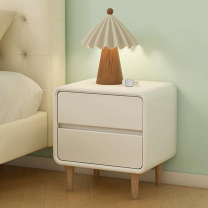 Vadisun White Solid Wood Nightstand with 2 Drawers, Mid Century Modern Night Stand, Small Nightstand, Wooden Nightstands, Small Bedside Table for Bedroom(17.72" W x 13.78" D x 18.50" H)