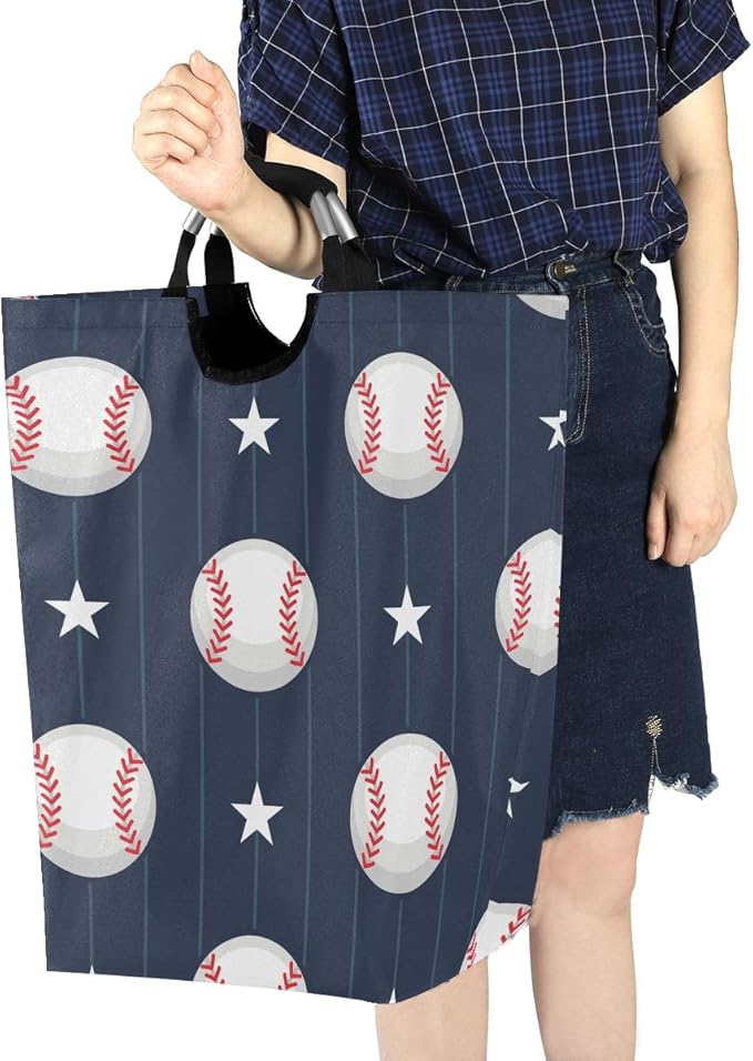 Laundry Storage Basket Basketball Baseball Sport Laundry Hamper Collapsible Organizer for Kids Room Dirty Cloth Toy Dorm Bag with Handle