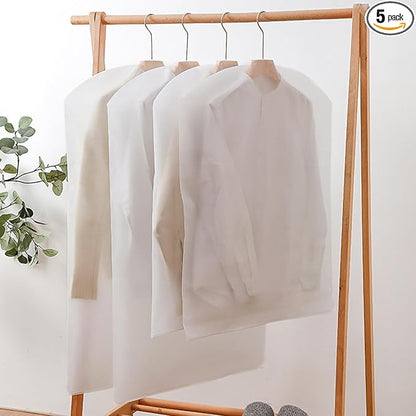 LeLehome Set of 5 Transparent Garment Bags, 24" X 32" Dustproof Washable Clear Travel Suits Clothes Covers, See-Through Coats Organizer Dress Protector Storage Bags