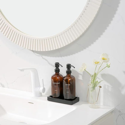 Prus Waso Amber Glass Soap Dispenser Set, Hand Soap and Lotion Set with Black Stainless Steel Pump, Perfect for Modern Bathroom Decor. (Amber)