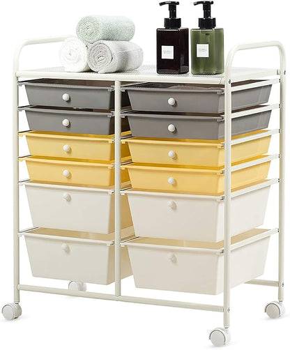 Giantex 12 Drawer Rolling Storage Cart Tools Scrapbook Paper Office School Organizer (Yellow)