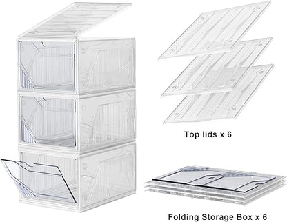 AWTATOS Shoe Boxes, 6 Pack Shoe Storage Organizers, Plastic Stackable Shoe Rack, Sneaker Containers, Toy Storage Bins for Entryway, Closet, Under Bed, Clear