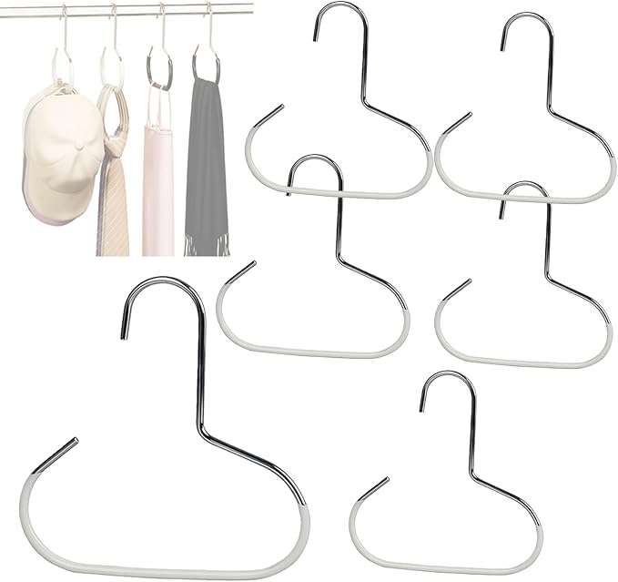 Durable Steel Hangers Maximize Closet Space with Versatile Storage, Hat Organizer Durable Stainless Steel, Durable Steels Hangers for Caps, Ties, Scarves, Clothes (White,6 pcs)