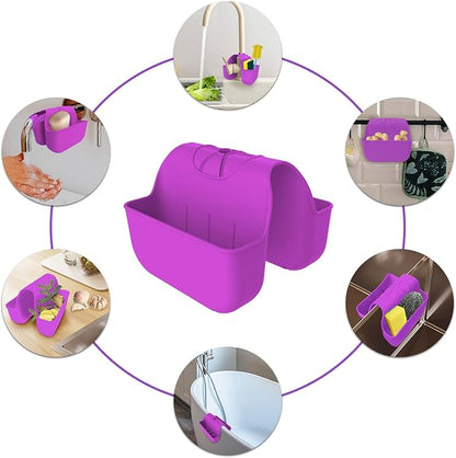 VPASION Sponge Holder for Kitchen Sink, Silicone Sink Saddle Caddy Organizer Rack, Sponges Holder Over Faucet, Hanging Kitchen Organizer Accessories Rack Basket Purple