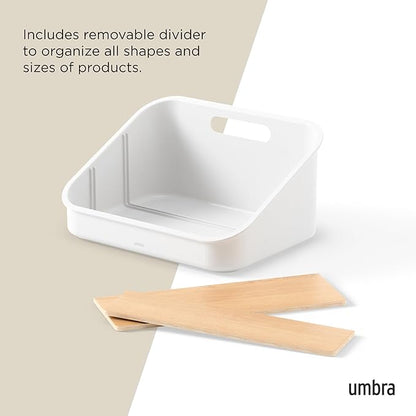 Umbra Bellwood Packet Organizer, Divided Tray for Pantry Ingredients and Other Small Items, Made of Durable Plastic and Wood, Natural/White