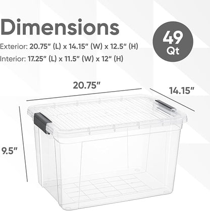 Superio Clear Storage Boxes with Lids, 49 Quart Plastic Container Bins for Organizing, Stackable Crates, BPA Free, Non Toxic, Odor Free, Organizers for Home, Office and Dorm, 8 Pack