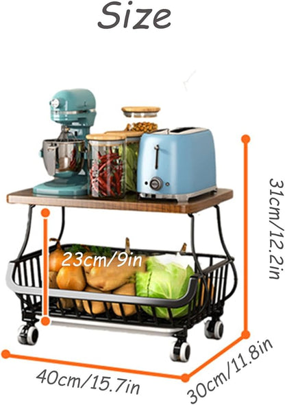 Dcxcaicc 2 Tier Stackable Fruit Vegetable Storage Baskets with Wheels,Wire Hanging Baske Stand for Kitchen Organizer, Fruit Basket for Kitchen,Pantry,Bathroom